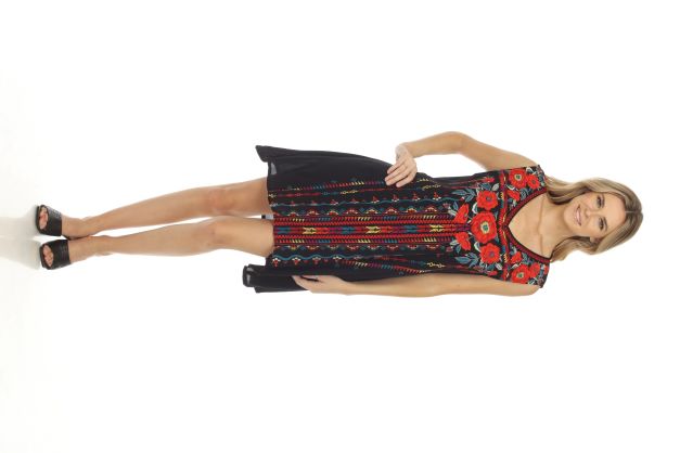 Short Dress - Black-Embroidery